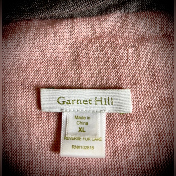 GARNET HILL Pink and Gray 100% Linen Knit Open Front Waterfall Cardigan - Picture 5 of 5